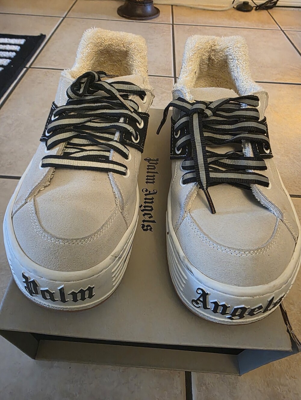 Palm Angels Cream Suede Platform Sneakers with Black Accents